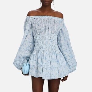 NWT Caroline Constas Sage of the shoulder floral cotton mini dress
